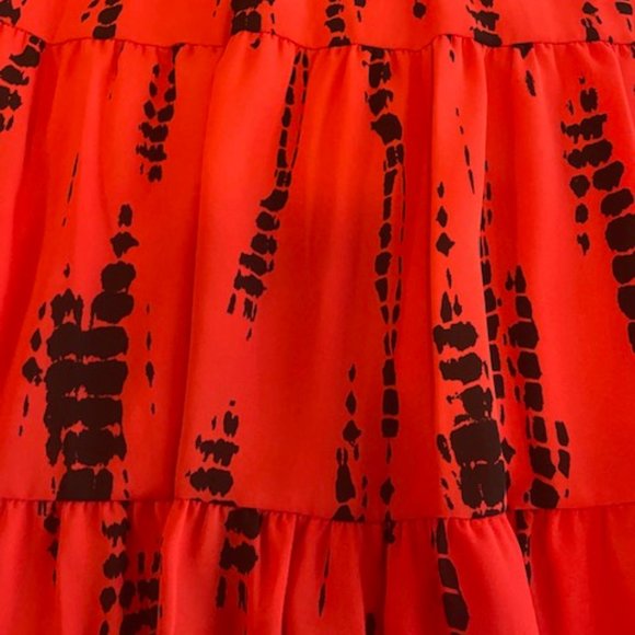 Red flutter sleeve dress with black pattern - L - Peach Love California - Picture 2 of 3